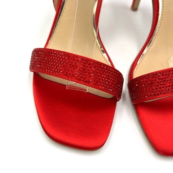 Jewel Badgley Mischka Size 7.5 Edwina Sparkly Rhinestone Red Sandals Heels Shoes - Picture 5 of 14